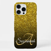 Chic Monogram Gold Glitter Ombre Voornaam iPhone Hoesje (Achterkant)