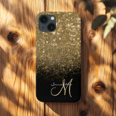 Chic Monogram Goud Glitter & Zwart iPhone Hoesje