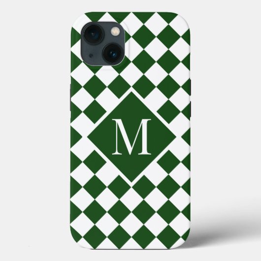 Chic Monogram Green White Checkered Pattern Case-Mate iPhone Case (Achterkant)