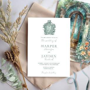 Chic Monogram Groen, Blauw Blauwgroen Waterverf br Kaart
