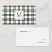 Chic Monogram Groen en Wit Geplakt Patroon Visitekaartje (Voorkant / Achterkant)