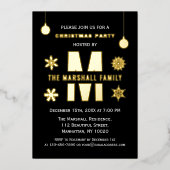 Chic Monogram Holiday Party Merry Kerstballen Folie Uitnodiging (Voorkant)