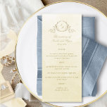 Chic Monogram Huwelijk Champagne Cream Waterverf Menu<br><div class="desc">Geniet van uw gasten met dit prachtige champagne en crème waterverf huwelijksmenu, met een elegant met de hand getekend botanisch monogram met initialen voor koppels, over een prachtige waterverf wasachtergrond in een prachtige mix van champagne, ivoor, botercrème en gouden tinten. Ontwerp met kalligrafie details. Makkelijk de sjabloon in te vullen...</div>