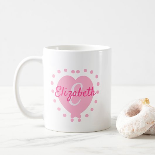 Chic Monogram Initiaal en naam Roze hart Koffiemok (Met donut)