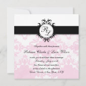 Chic Monogram Initialen Roze Damask Wedding Invite Kaart (Achterkant)