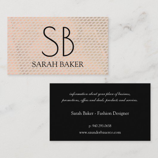 Chic Monogram Kruisraster Visitekaartje (Voorkant / Achterkant)