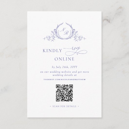 Chic Monogram Lavendel Paarse RSVP Online QR Code Informatiekaartje (Voorkant)