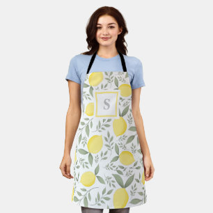 Chic Monogram Lemons en Leaves Pattern Schort