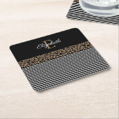 Chic Monogram Leopard Print Napkins Kartonnen Onderzetters (Schuin)