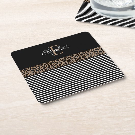 Chic Monogram Leopard Print Napkins Kartonnen Onderzetters (Schuin)