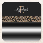 Chic Monogram Leopard Print Napkins Kartonnen Onderzetters (Voorkant)