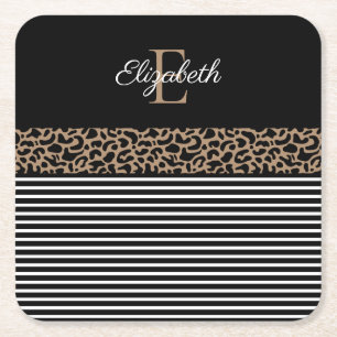 Chic Monogram Leopard Print Napkins Kartonnen Onderzetters