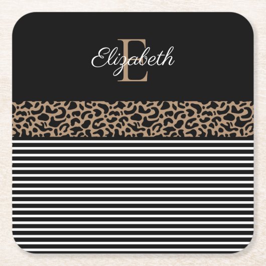Chic Monogram Leopard Print Napkins Kartonnen Onderzetters (Voorkant)
