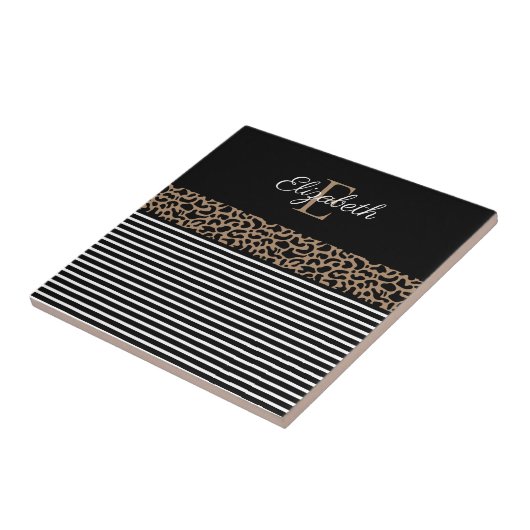 Chic Monogram Leopard Print Tegeltje (Zijkant)