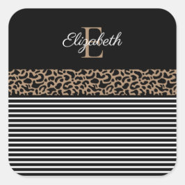 Chic Monogram Leopard Print Vierkante Sticker