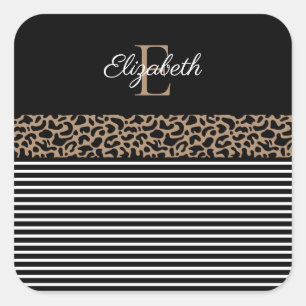 Chic Monogram Leopard Print Vierkante Sticker