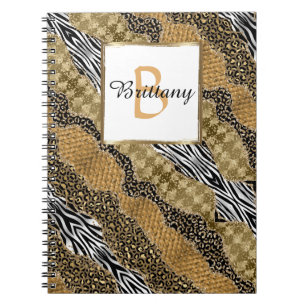 Chic Monogram Leopard Safari Gold Glitter Notitieboek