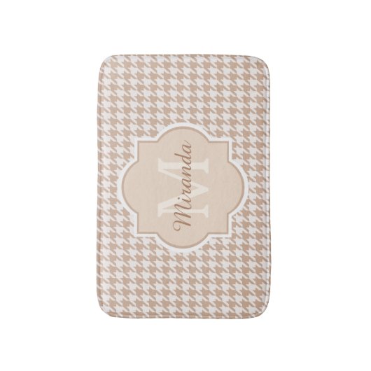 Chic Monogram Light Brown Houndstooth met naam Badmat (Voorkant Verticaal)