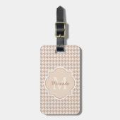 Chic Monogram Light Brown Houndstooth met naam Bagagelabel (Voorkant verticaal)