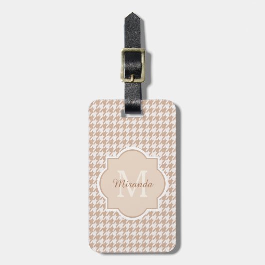 Chic Monogram Light Brown Houndstooth met naam Bagagelabel (Voorkant verticaal)