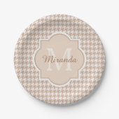 Chic Monogram Light Brown Houndstooth met naam Papieren Bordje (Voorkant)
