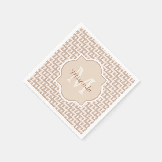 Chic Monogram Light Brown Houndstooth met naam Servet (Hoek)
