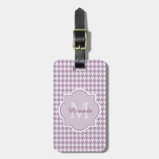 Chic Monogram Light Paars Houndstooth met naam Bagagelabel (Voorkant verticaal)