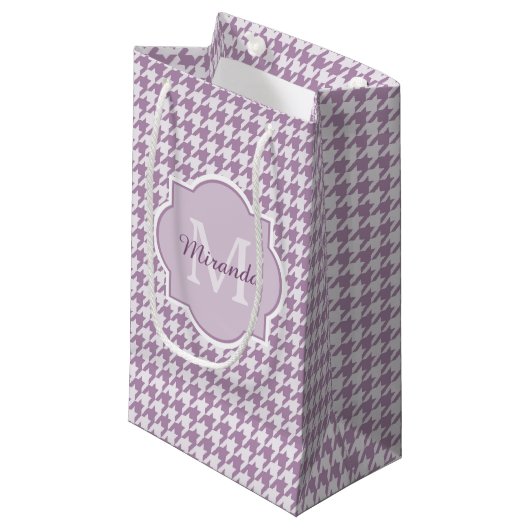 Chic Monogram Light Paars Houndstooth met naam Klein Cadeauzakje (Voorkant Gekanteld)