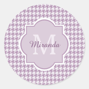 Chic Monogram Light Paars Houndstooth met naam Ronde Sticker