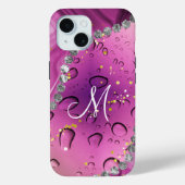 Chic Monogram M Silver Glam Magenta Rain Droplets Case-Mate iPhone Case (Achterkant)