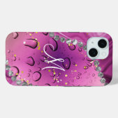 Chic Monogram M Silver Glam Magenta Rain Droplets Case-Mate iPhone Case (Achterkant (horizontaal))