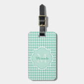 Chic Monogram Mint Green Houndstooth met naam Bagagelabel (Voorkant verticaal)