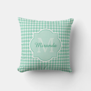 Chic Monogram Mint Green Houndstooth met naam Kussen