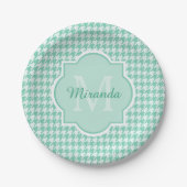 Chic Monogram Mint Green Houndstooth met naam Papieren Bordje (Voorkant)