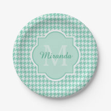 Chic Monogram Mint Green Houndstooth met naam