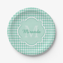 Chic Monogram Mint Green Houndstooth met naam Papieren Bordje