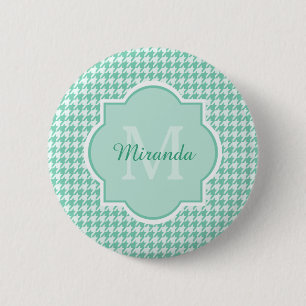 Chic Monogram Mint Green Houndstooth met naam Ronde Button 5,7 Cm