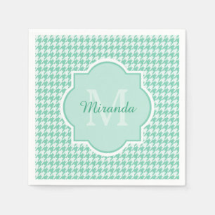 Chic Monogram Mint Green Houndstooth met naam Servetten