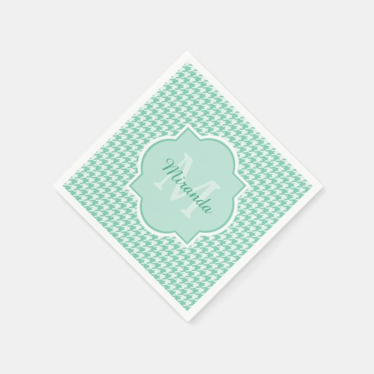 Chic Monogram Mint Green Houndstooth met naam Servetten (Hoek)