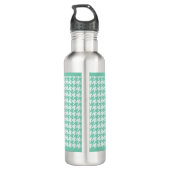 Chic Monogram Mint Green Houndstooth met naam Waterfles (Achterkant)