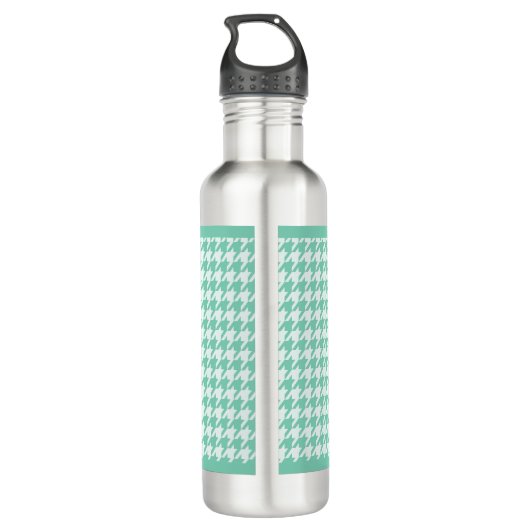 Chic Monogram Mint Green Houndstooth met naam Waterfles (Achterkant)