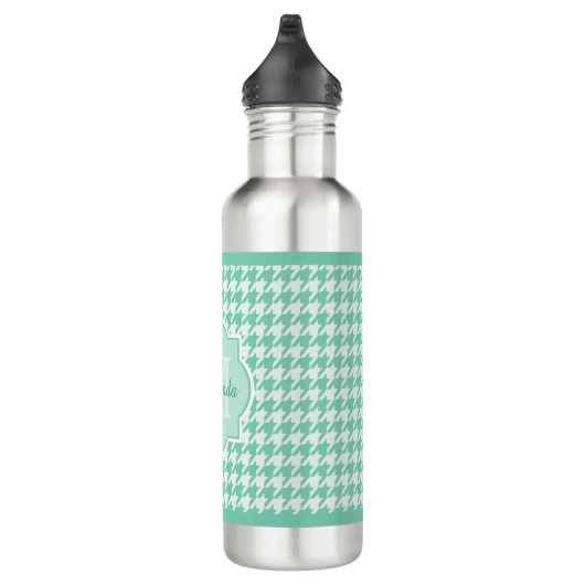 Chic Monogram Mint Green Houndstooth met naam Waterfles (Rechts)