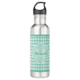 Chic Monogram Mint Green Houndstooth met naam Waterfles