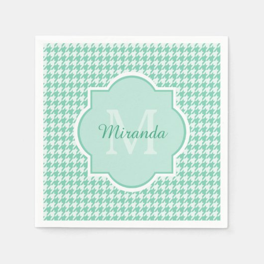 Chic Monogram Mintgroene Hondentand Met Naam Servetten (Voorkant)