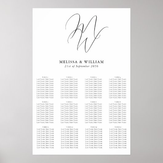 Chic Monogram Modern Zwart & Wit Trouwstoelen Poster (Voorkant)