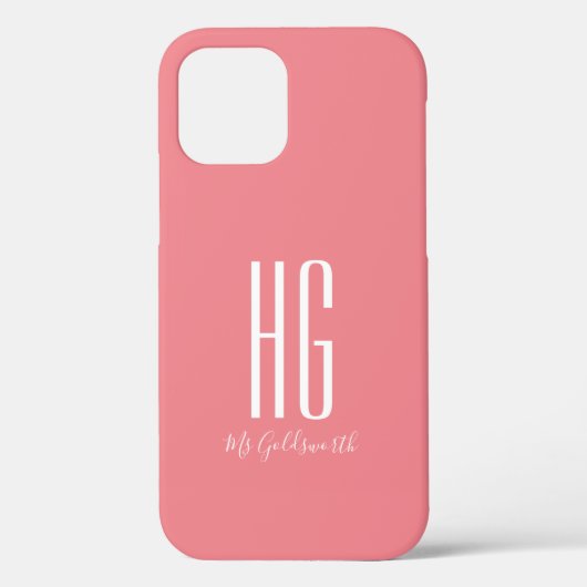 Chic Monogram Naam Koraal Roze Case-Mate iPhone Case (Achterkant)