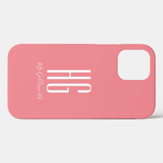 Chic Monogram Naam Koraal Roze Case-Mate iPhone Case (Achterkant (horizontaal))