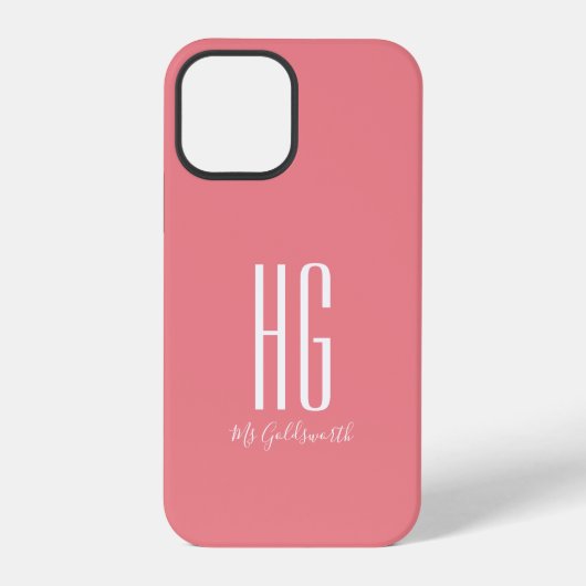 Chic Monogram Naam Koraal Roze iPhone Hoesje (Achterkant)