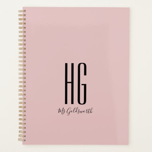 Chic Monogram Naam Modern Dusty Blush Pink Planner (Voorkant)