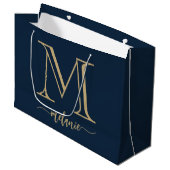 Chic Monogram Navy Blue Gold Large Gift Bag Groot Cadeauzakje (Voorkant Gekanteld)
